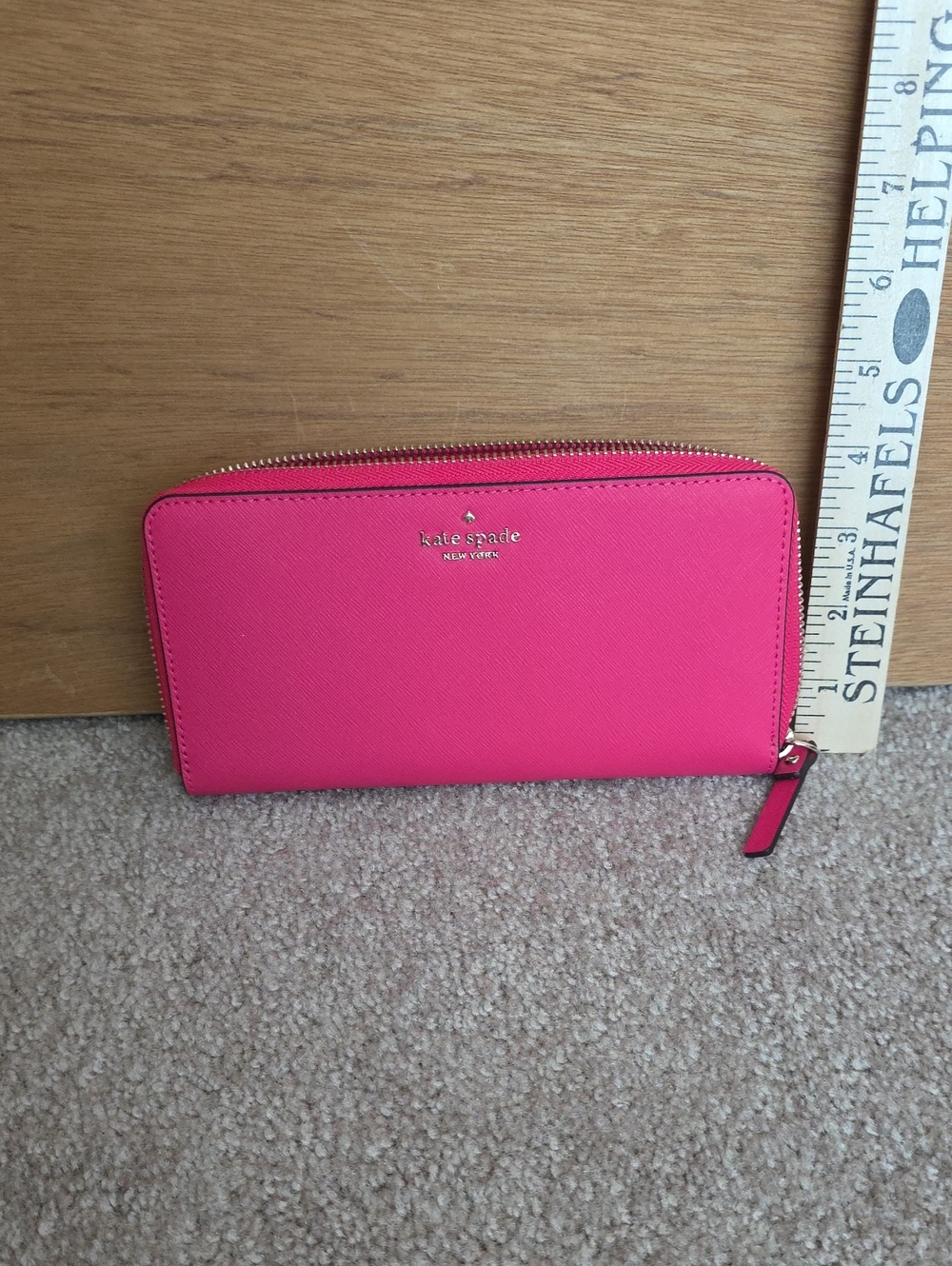 kate spade bright pink zip-around wallet with gold hardware